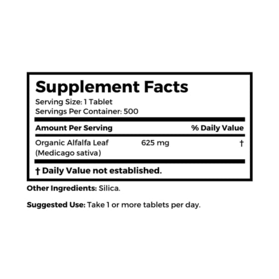 Comprimidos de Bernard Jensen's Alfalfa 625 mg, fácil de tragar