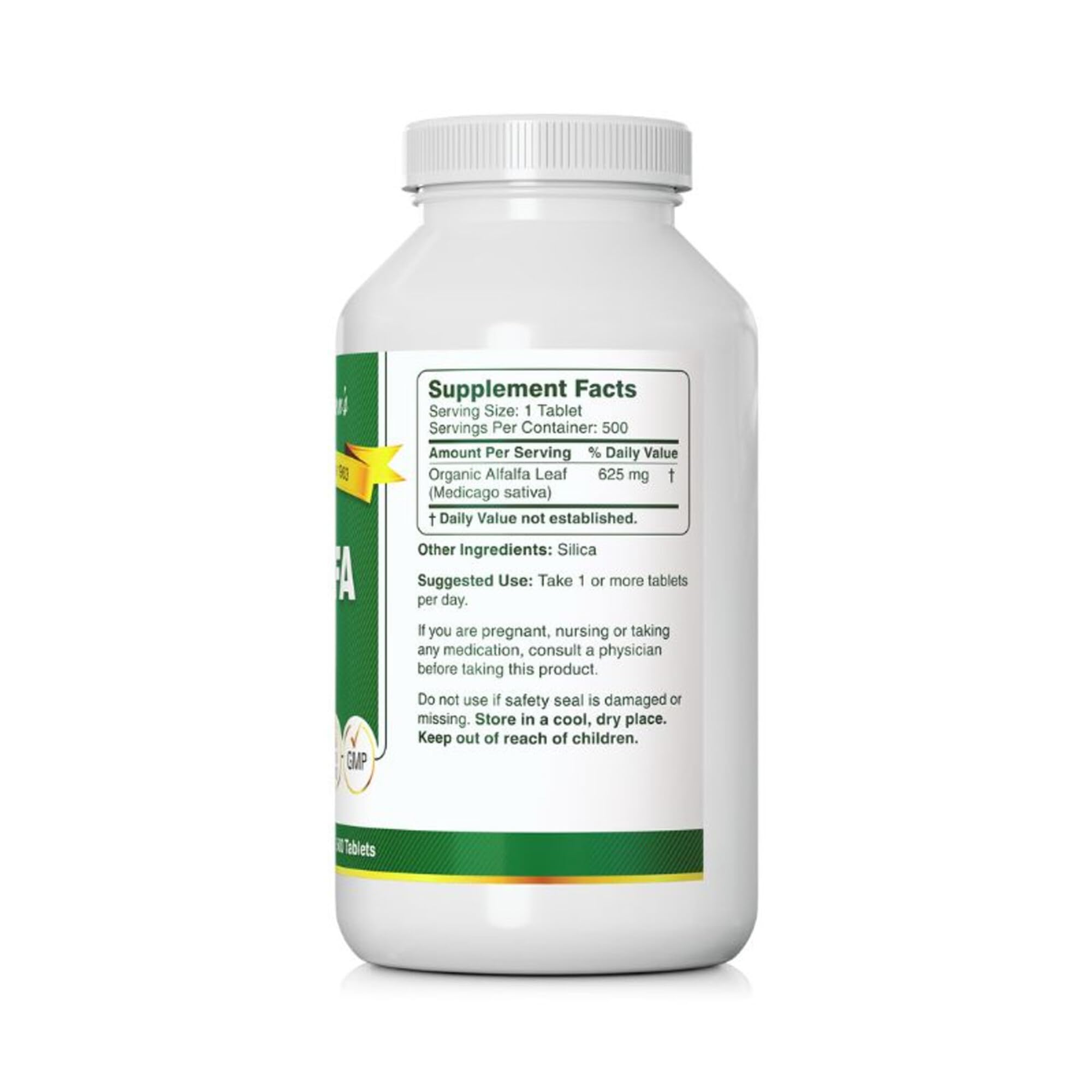 Tabletas verdes de Bernard Jensen's Alfalfa 625 mg, color natural por clorofilo