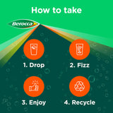 Berocca Boost disolviéndose en agua para energía sostenida.