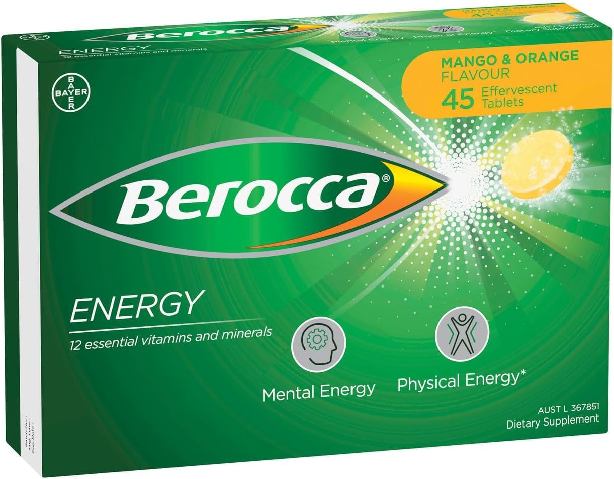 Berocca Energy tableta efervescente mango-naranja, disolución rápida para energía diaria