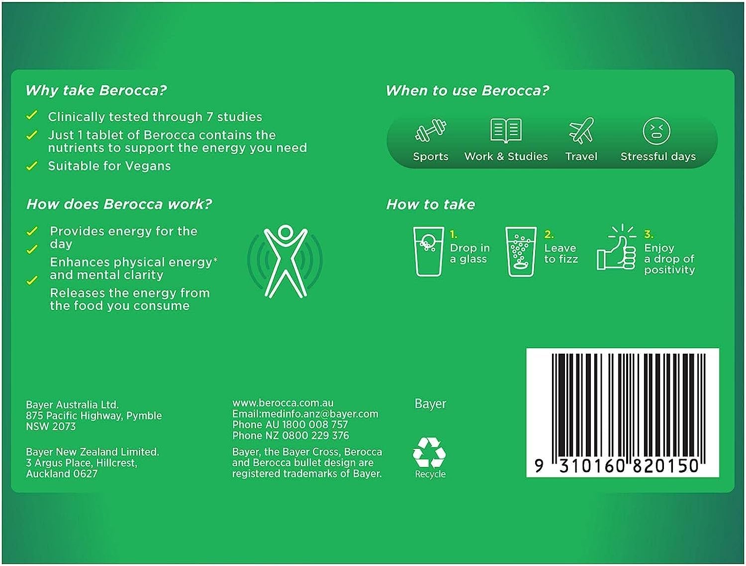 Berocca Performance Original: tabletas disolviéndose en agua para mejorar la concentración.