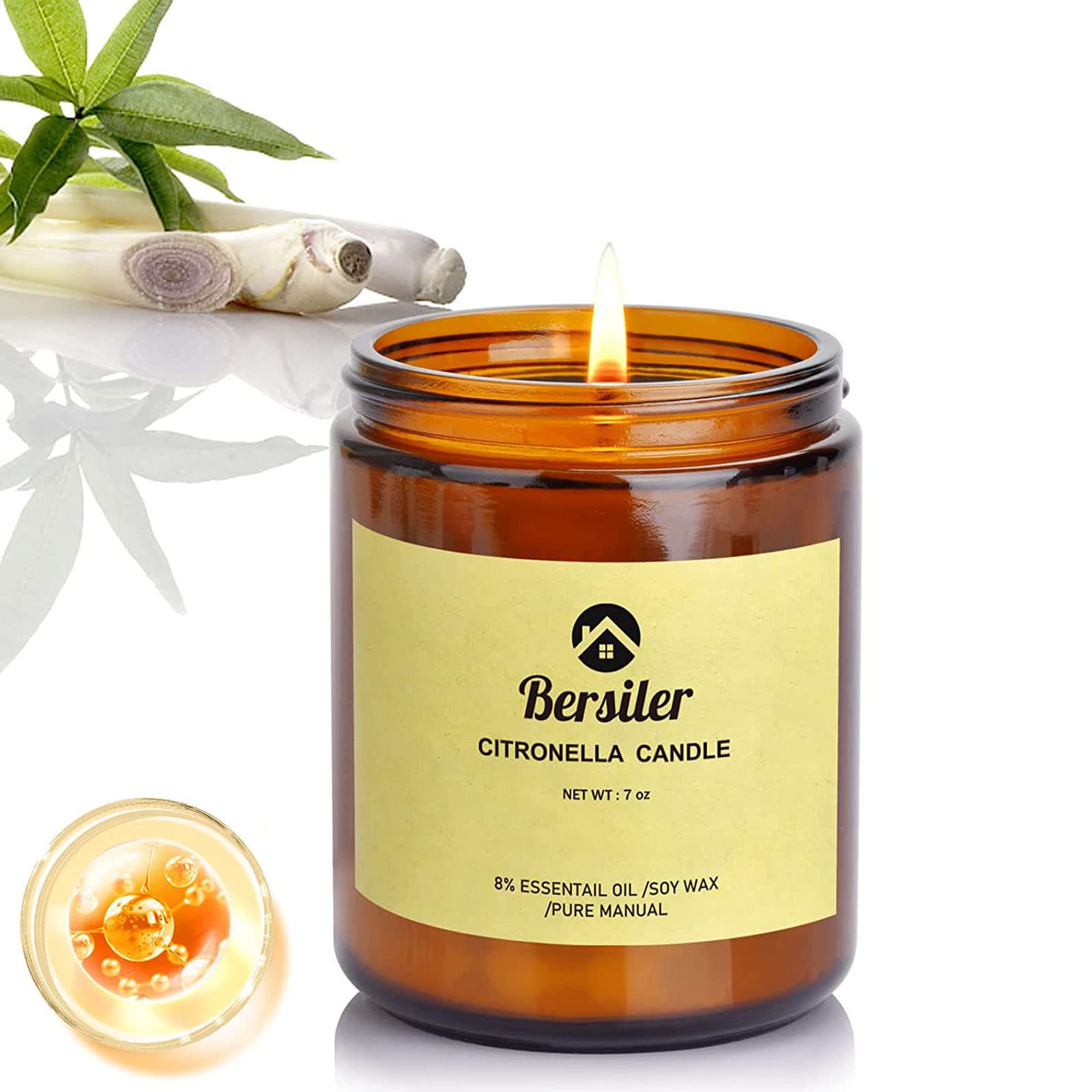 Vela Bersiler de aromaterapia encendida con hierba limón y citronela para refrescar la habitación.