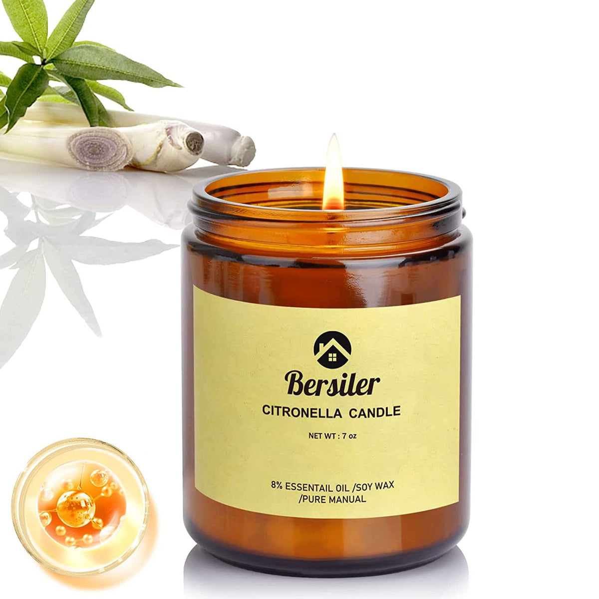 Vela Bersiler de aromaterapia encendida con hierba limón y citronela para refrescar la habitación.