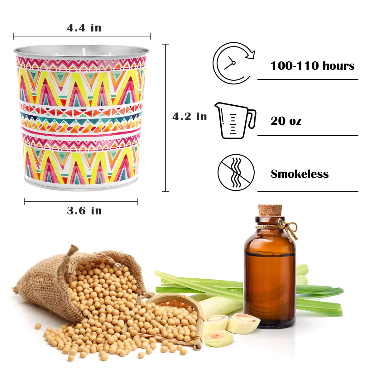 Vela citronela BERYSCEN con lata metalica, diseño práctico para decorar y almacenar.