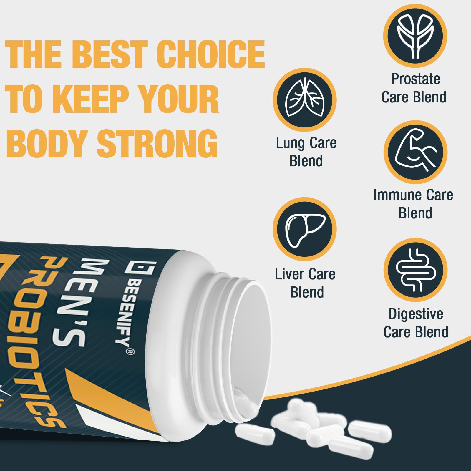 Besenify Probiotics: 12 cepas para soporte intestinal sostenido.