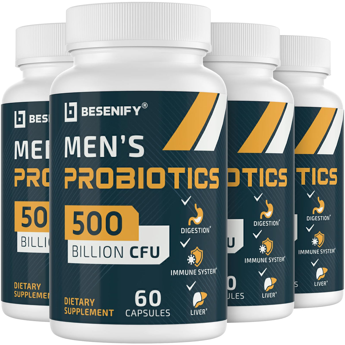 Besenify Probiotics frasco práctico para uso diario y soporte digestivo.