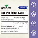 Besibest CoQ10 800 mg gel suave trasera, etiqueta clara para uso diario.