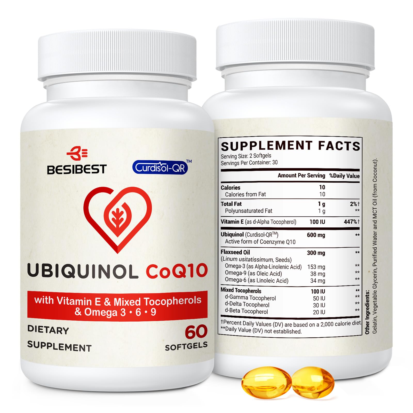 Besibest Ubiquinol 600mg Softgel, dosis diaria para energía sostenida