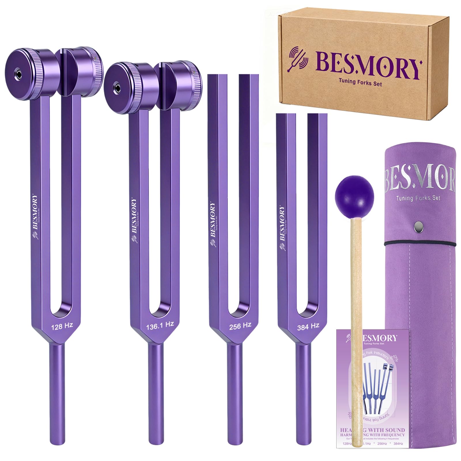 BESMORY tenedores de afinación 128 Hz para terapia de sonido y meditación.