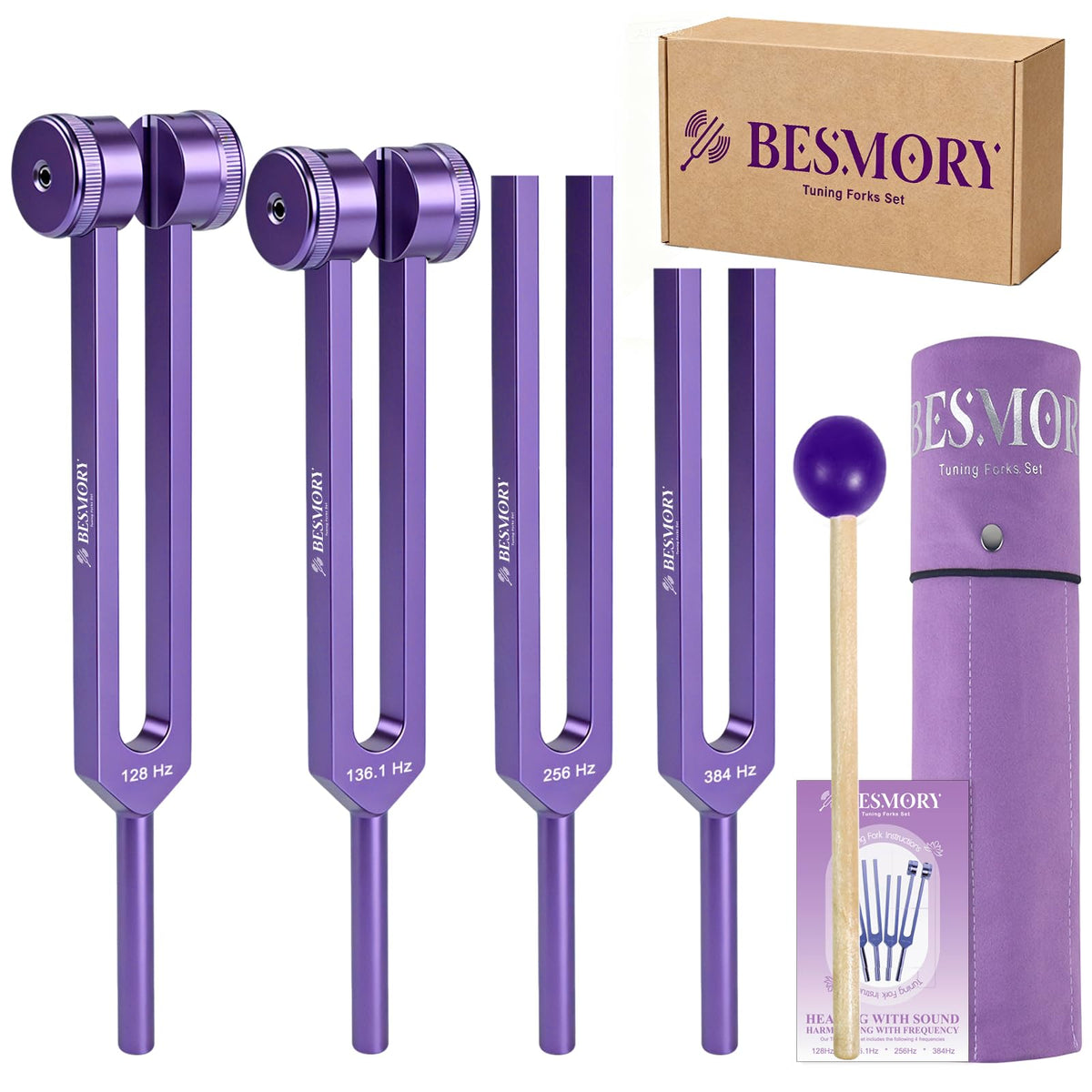 BESMORY tenedores de afinación 128 Hz para terapia de sonido y meditación.