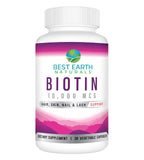 Envase de Best Earth Naturals Biotina 10000mcg para apoyar la salud capilar.