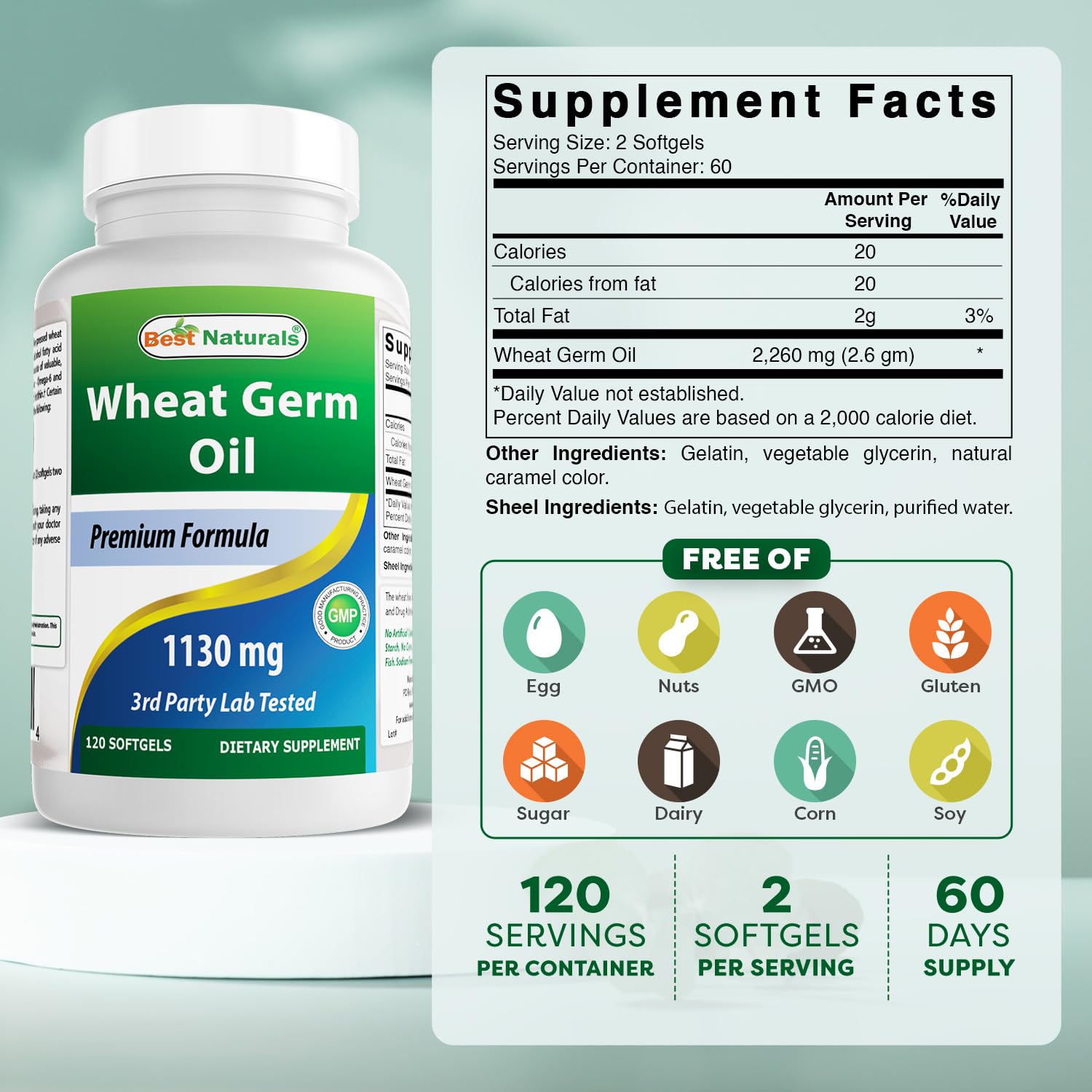 Best Naturals Aceite de germen de trigo, etiqueta clara, para piel saludable y energía diaria