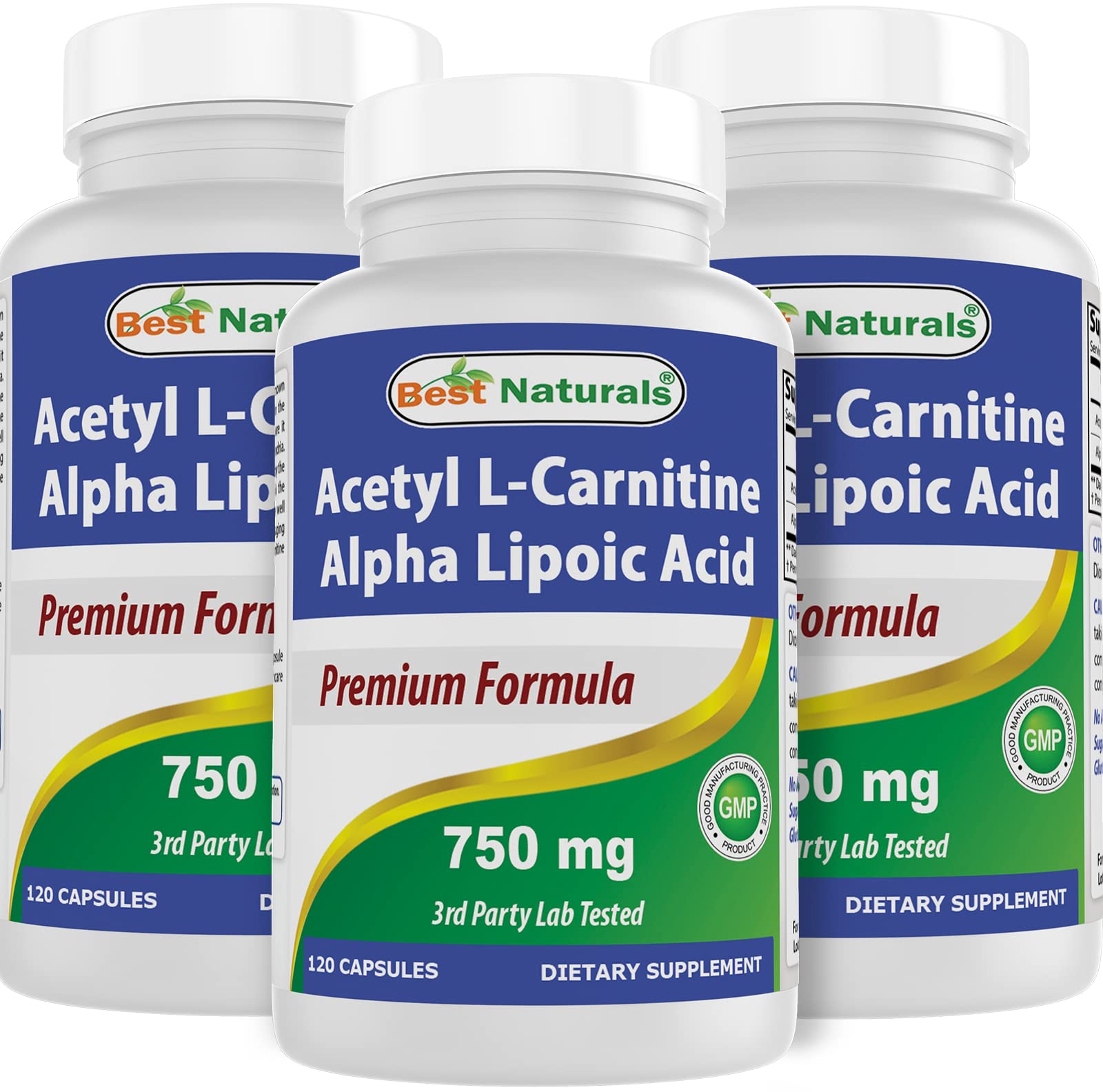 Best Naturals acetil-l-carnitina alfa-lipoico 750 mg botella: apoyo diario de energía y enfoque.