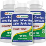 Best Naturals acetil-l-carnitina alfa-lipoico 750 mg botella: apoyo diario de energía y enfoque.