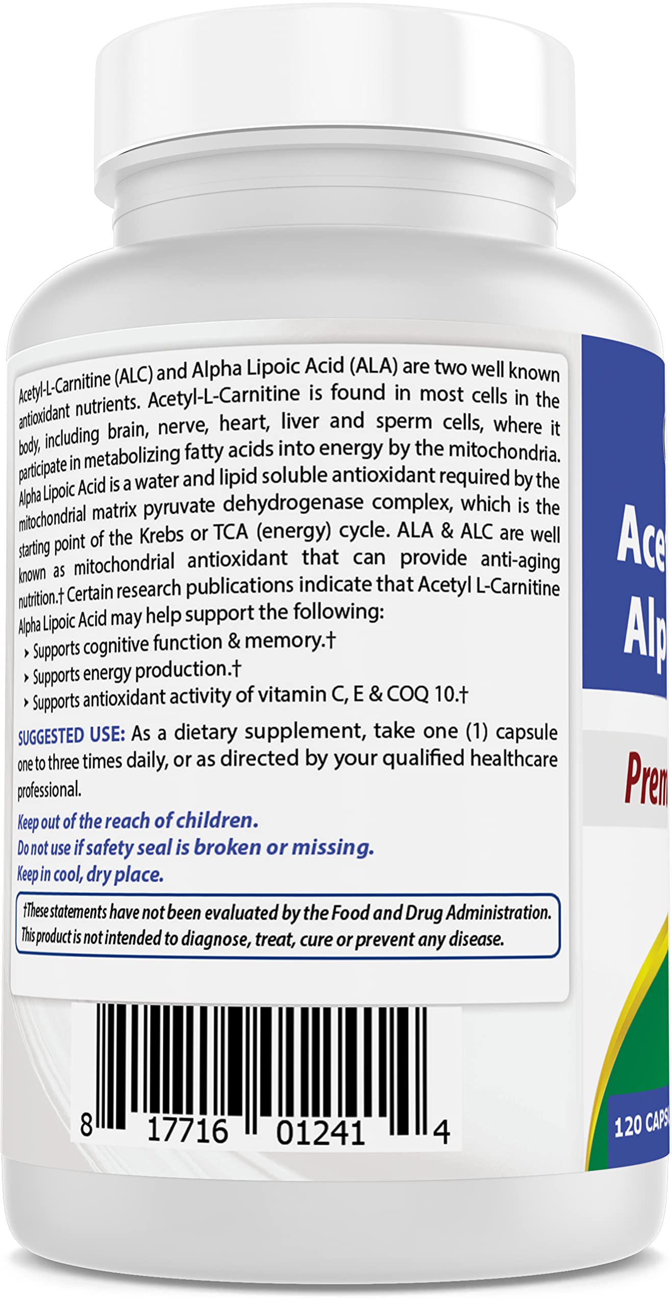 Best Naturals acetil L-carnitina alfa-lipoico 750 mg, par de frascos, ahorro práctico para usuarios.