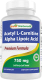 Best Naturals Acetil L-Carnitina y Alfa Lipoico, botella de cápsulas para energía diaria.