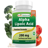 Best Naturals ácido alfa-lipoico 200 mg, botella, apoyo para metabolismo saludable.