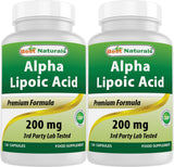 Best Naturals ácido alfa-lipoico 200 mg, cápsulas para uso diario.
