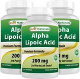 Best Naturals ácido alfa lipoico 200 mg en botella, fácil dosis diaria.