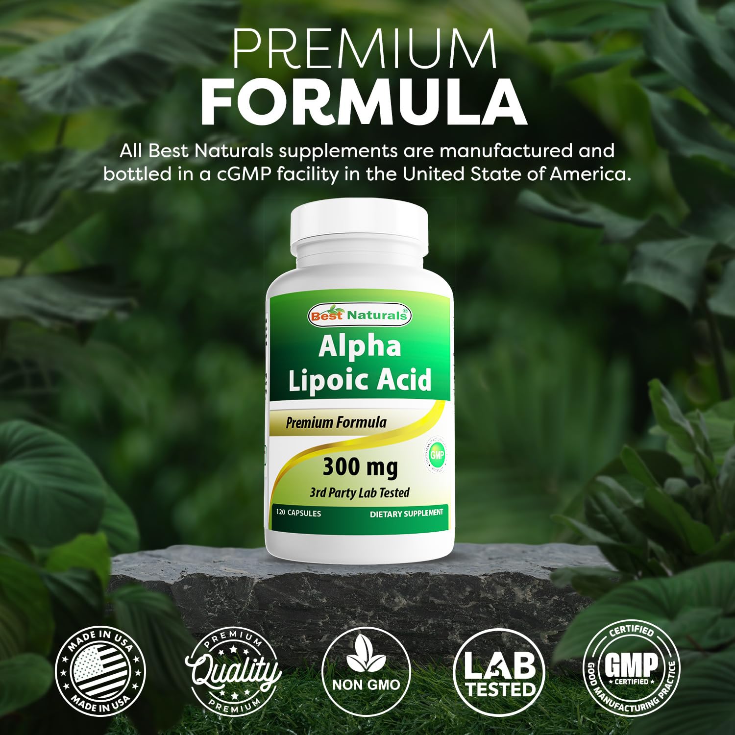 Best Naturals ácido alfa-lipoico cápsulas fabricado en EE.UU. con BPM