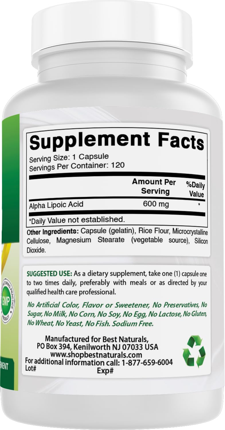 Best Naturals alfa-lipoico sin colorantes artificiales, opción limpia para tu rutina