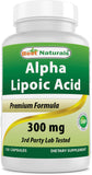 Best Naturals Alpha Lipoico 300 mg cápsulas, frente de la botella, uso diario práctico.