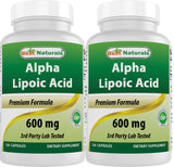 Best Naturals alfa-lipoico 600mg cápsula, apoyo antioxidante diario para bienestar general