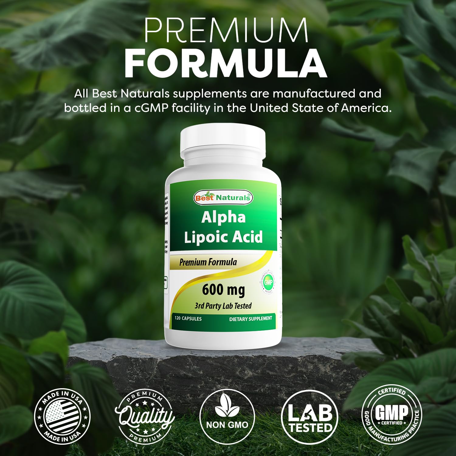 Best Naturals alfa-lipoico etiqueta nutricional, ingredientes clave visibles para decidir