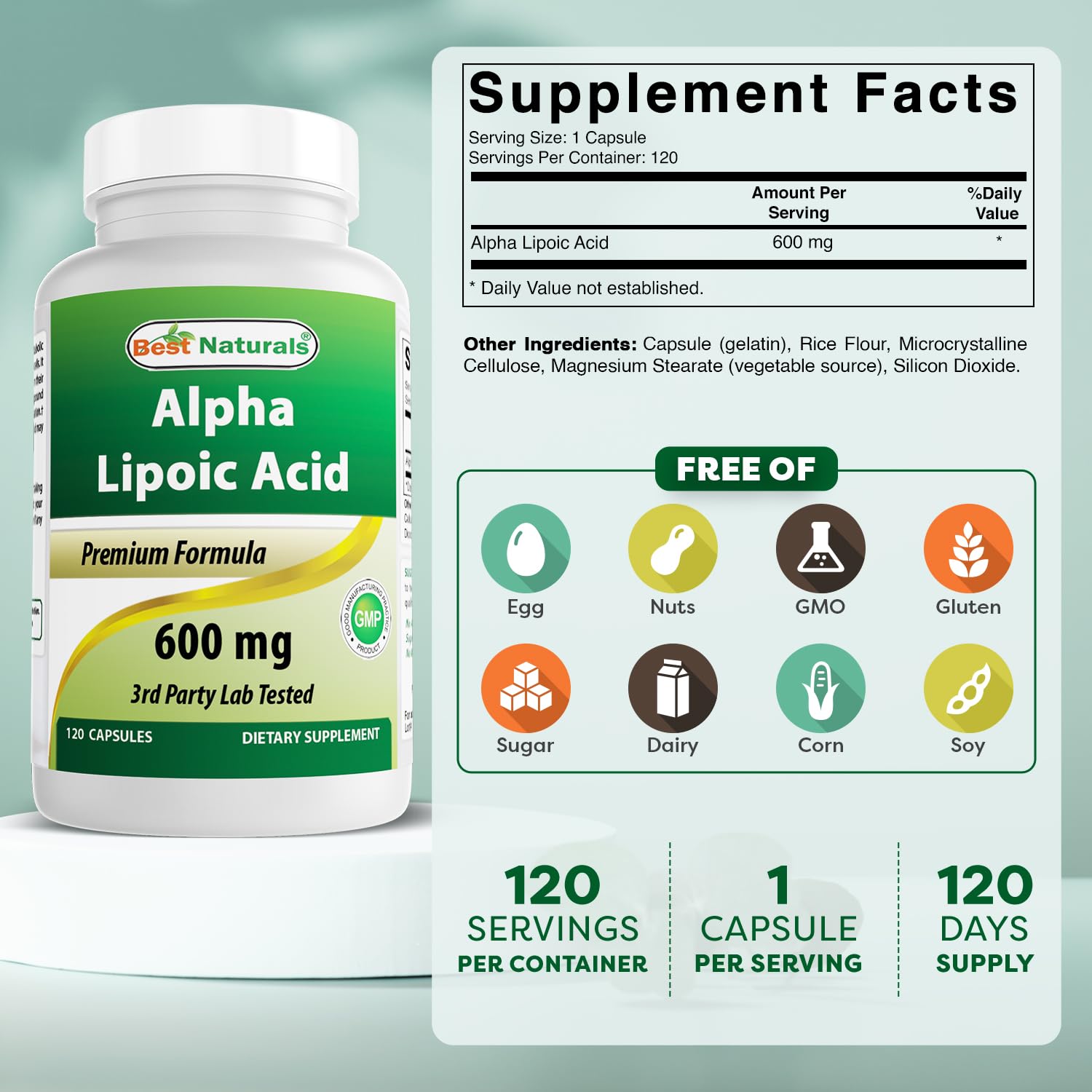 Best Naturals pack-dos-frascos alfa-lipoico 600mg, conveniencia para uso regular