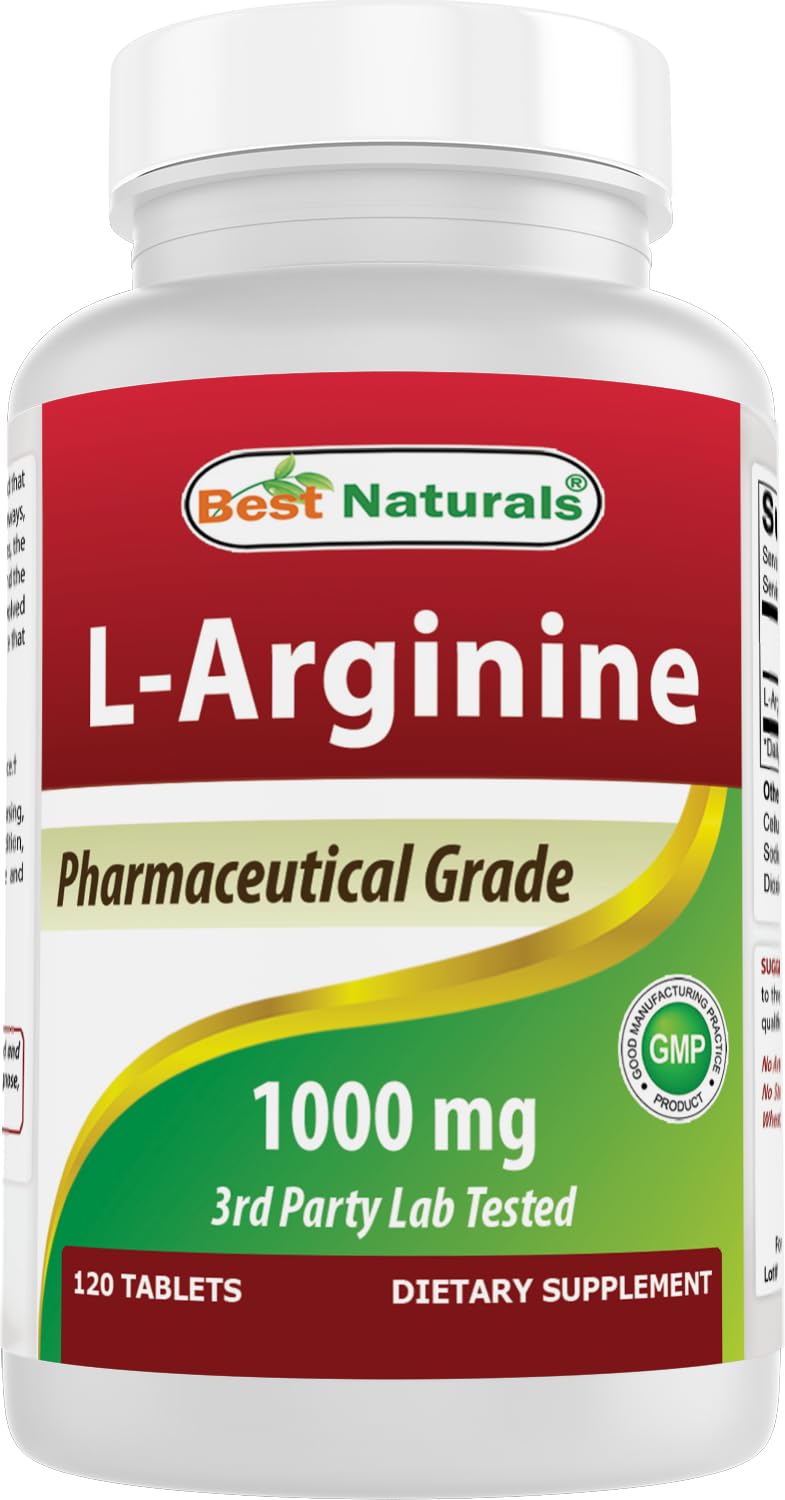 Best Naturals L-Arginina 1000 mg, tabletas fáciles de tragar para uso diario.