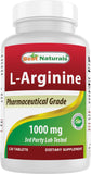Best Naturals L-Arginina 1000 mg, tabletas fáciles de tragar para uso diario.