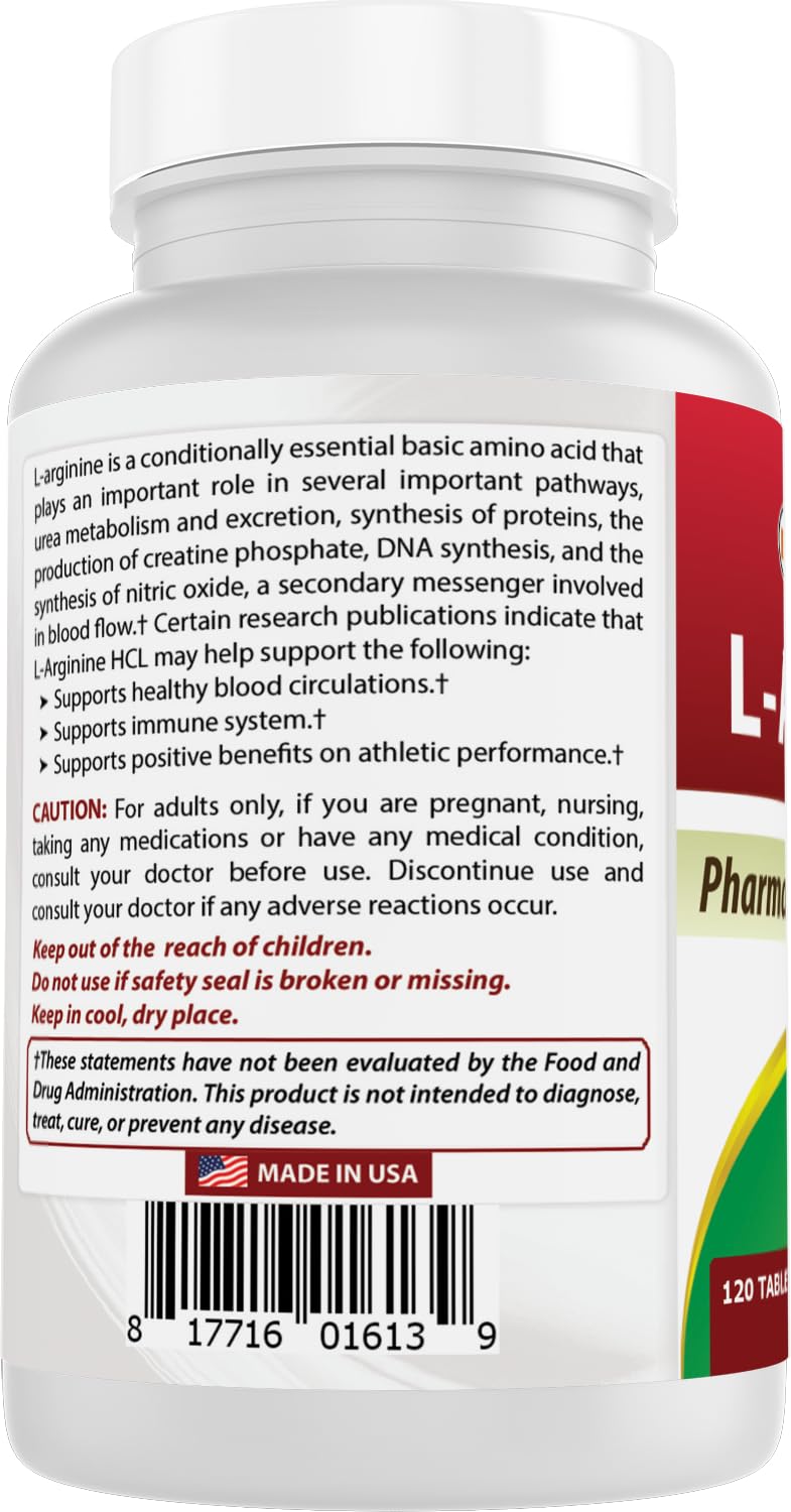 Best Naturals L-Arginina envase cerrado y protegido para dosis seguras.