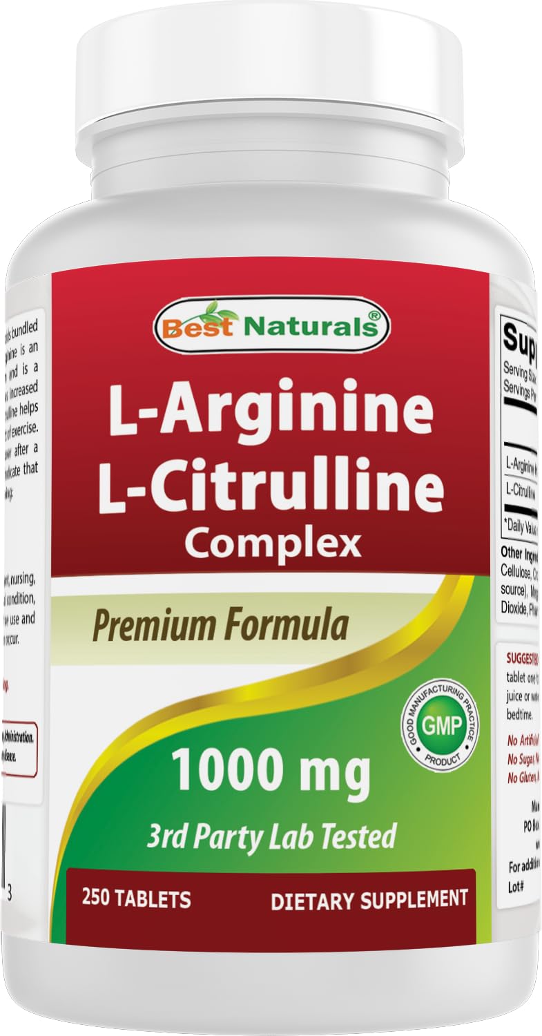 Best Naturals L-Arginina L-Citrulina, tabletas en bote, dosis diaria clara.