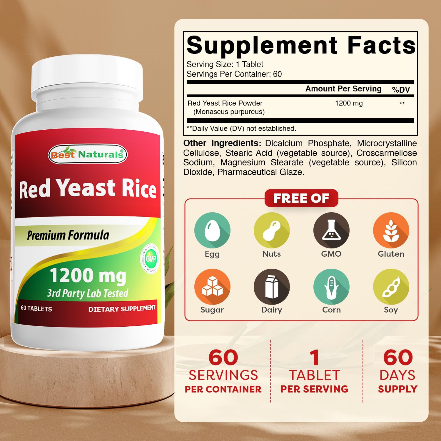 Best Naturals Arroz de Levadura Roja 1200mg capsulas-caja uso diario para bienestar potencial