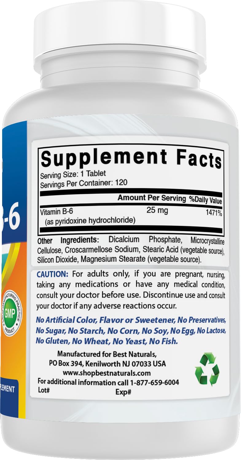 Best Naturals B6 dosis diaria, toma fácil con agua