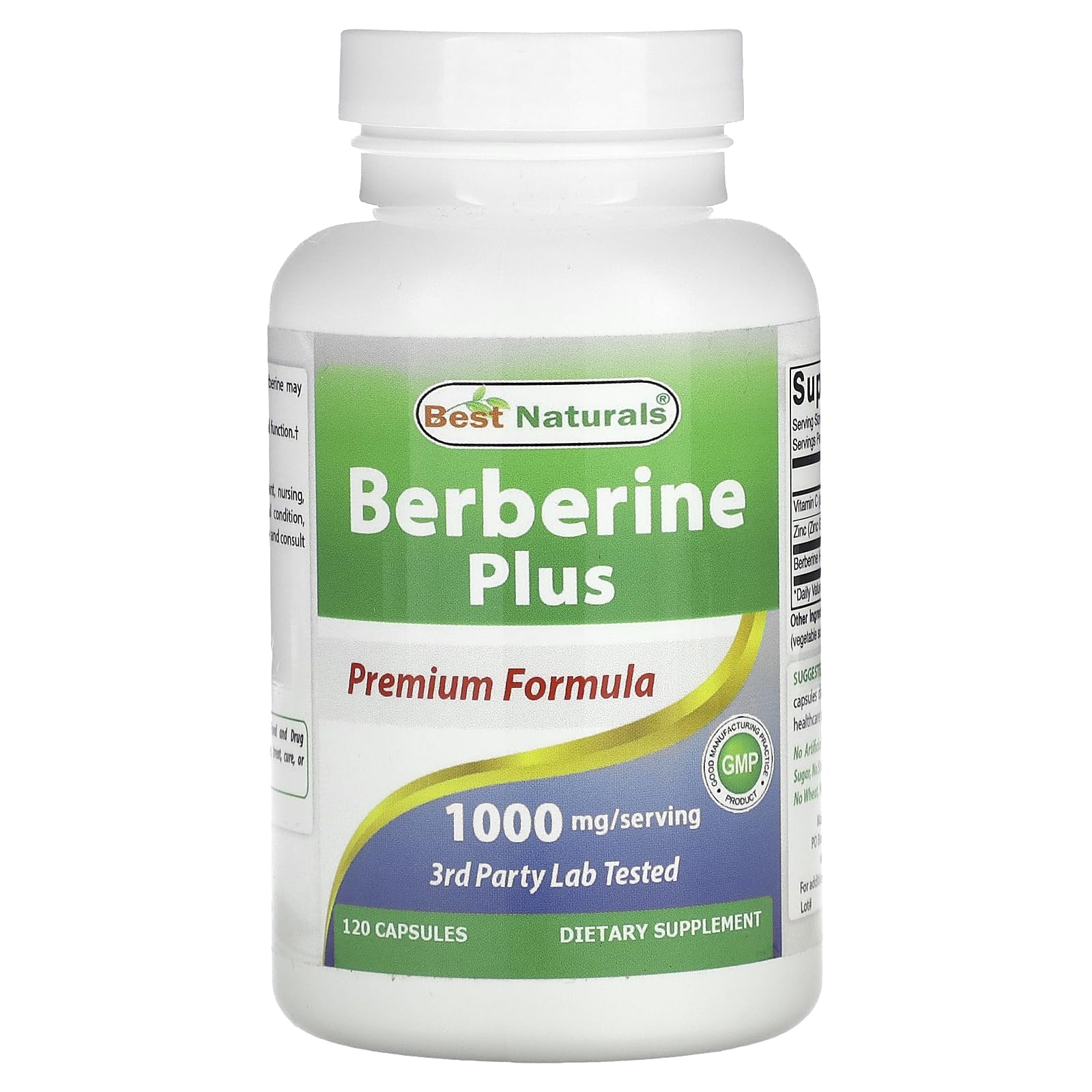 Best Naturals Berberina Plus cápsulas de 1000 mg para rutina diaria de bienestar.