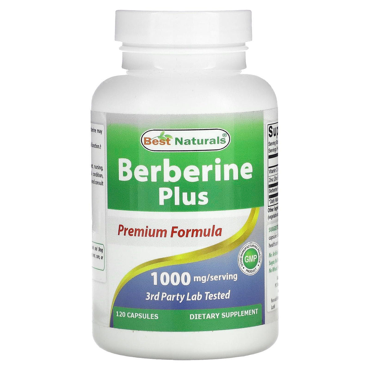 Best Naturals Berberina Plus cápsulas de 1000 mg para rutina diaria de bienestar.