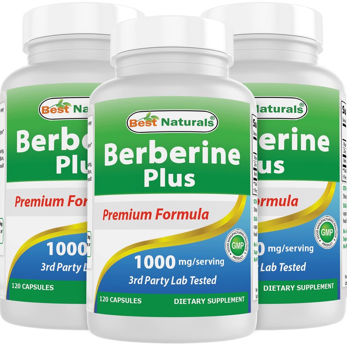 Best Naturals Berberine Plus en botella de cápsulas para uso diario.