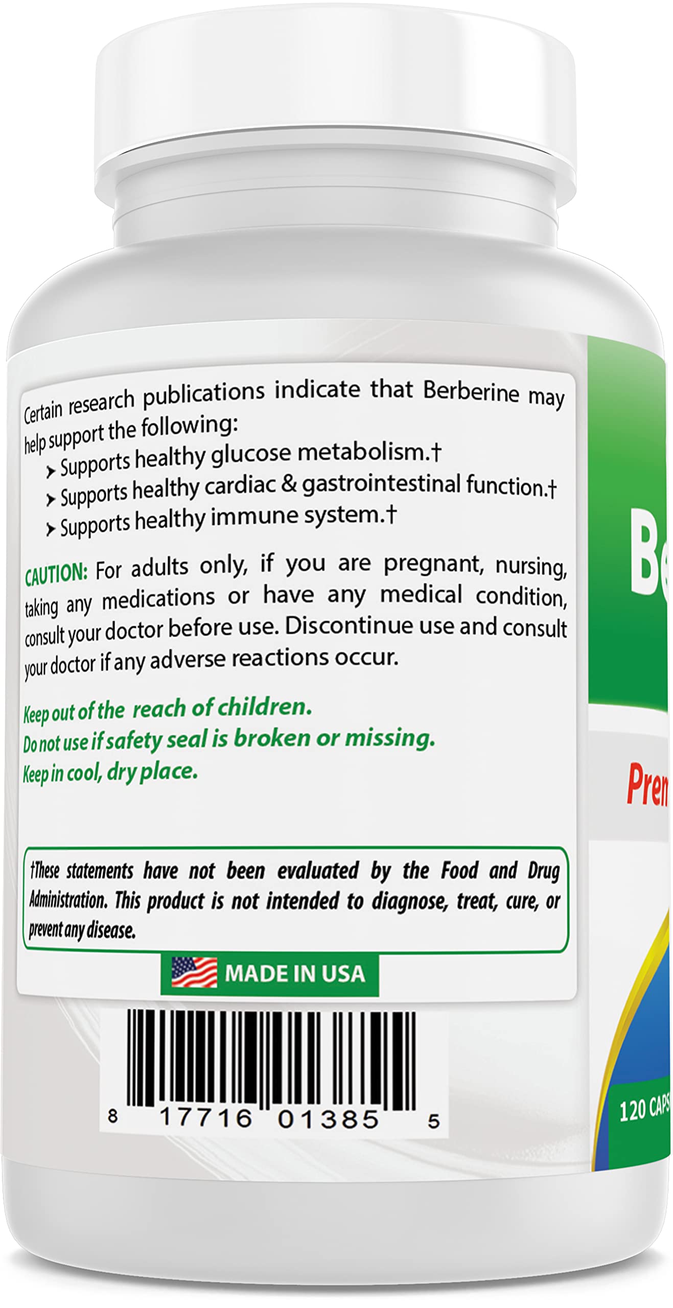 Cápsulas de tamaño práctico de Best Naturals Berberine Plus para uso diario.