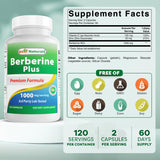 Best Naturals Berberine Plus cápsulas, dosis de 1000 mg por porción