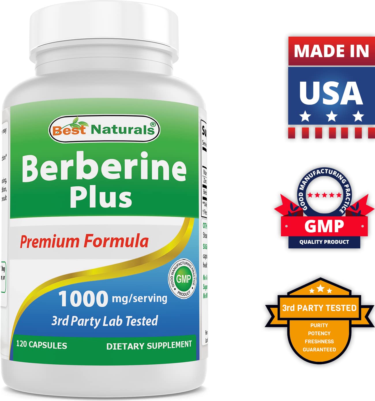 Diseño claro del envase de Best Naturals Berberine Plus.
