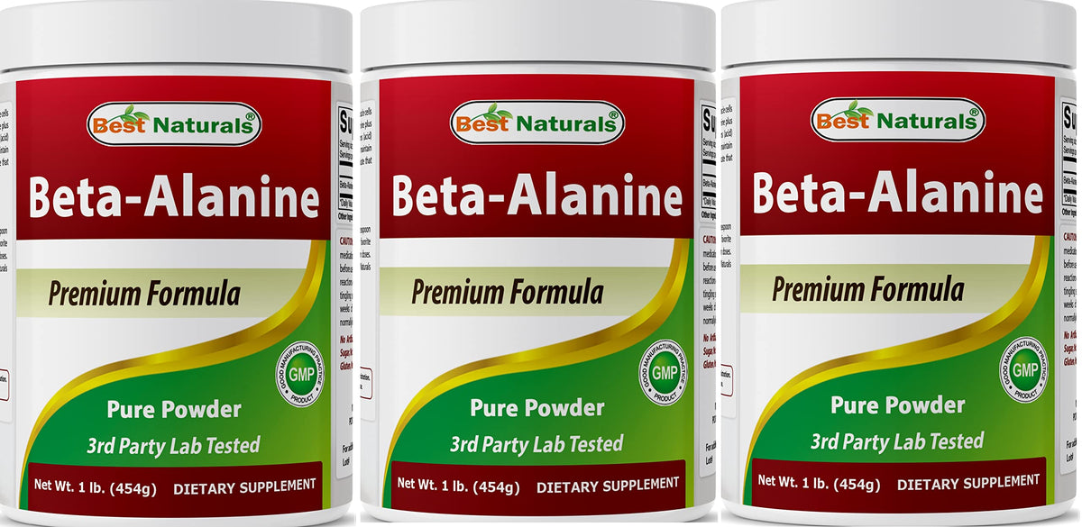 Best Naturals Beta-Alanina envase; conjunto de 3 frascos para uso diario.