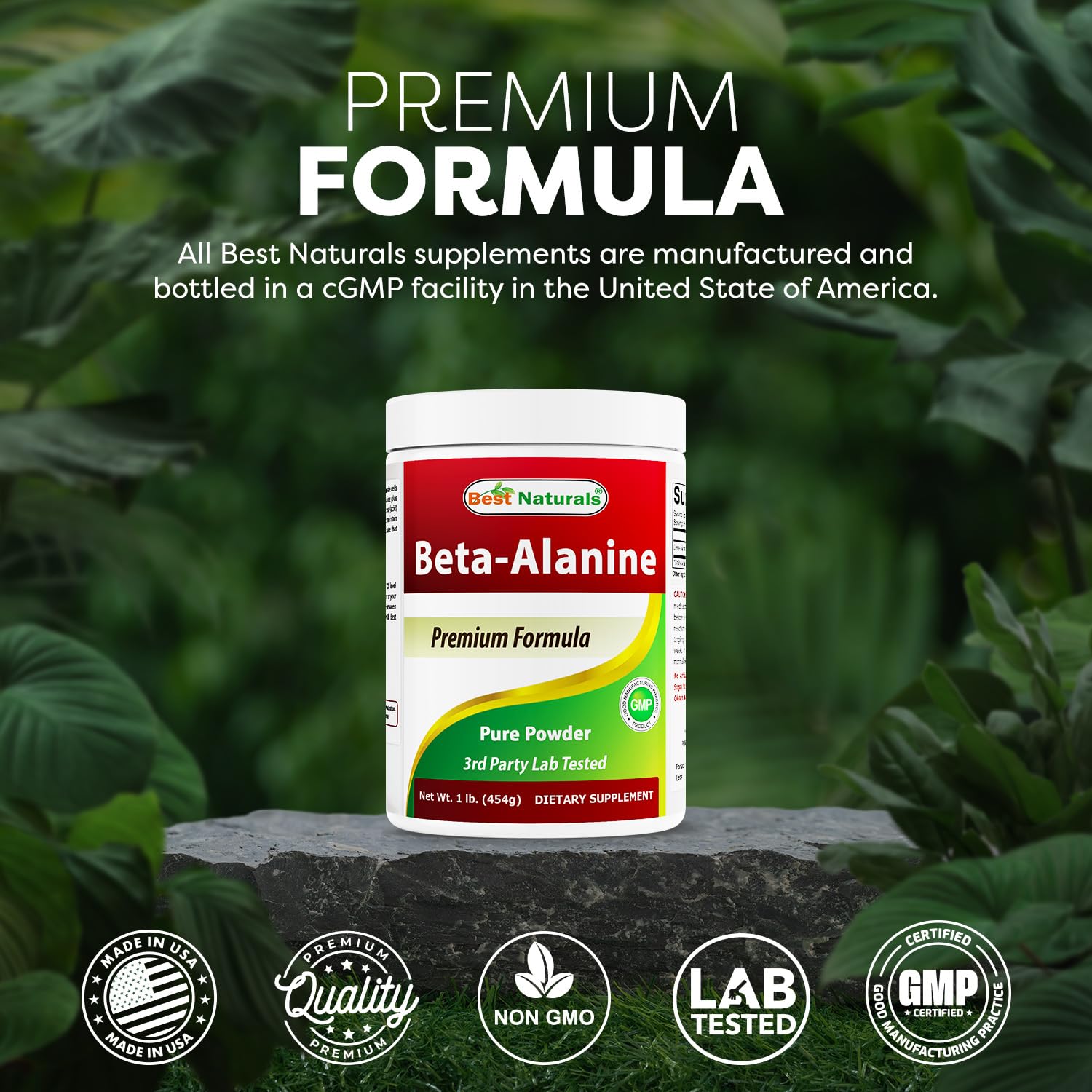 Copa con polvo de Best Naturals Beta Alanina para consumo