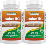 Best Naturals Betaine HCL: botella con cápsulas para apoyo digestivo