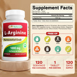 Best Naturals botella de arginina 1000 mg, claridad de empaque para uso diario.