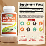 Botella Best Naturals cromio-picolinato con 120 tabletas.