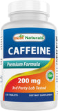Best Naturals Caféina 200 mg en bote, energía sostenida para la mañana