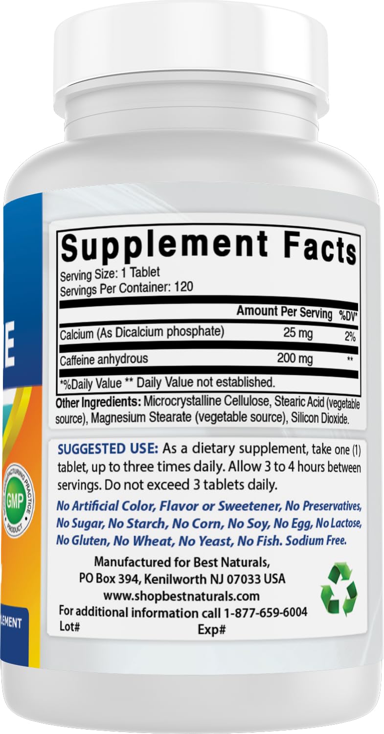 Best Naturals Caféina 200 mg sello de calidad, empaque seguro y fiable