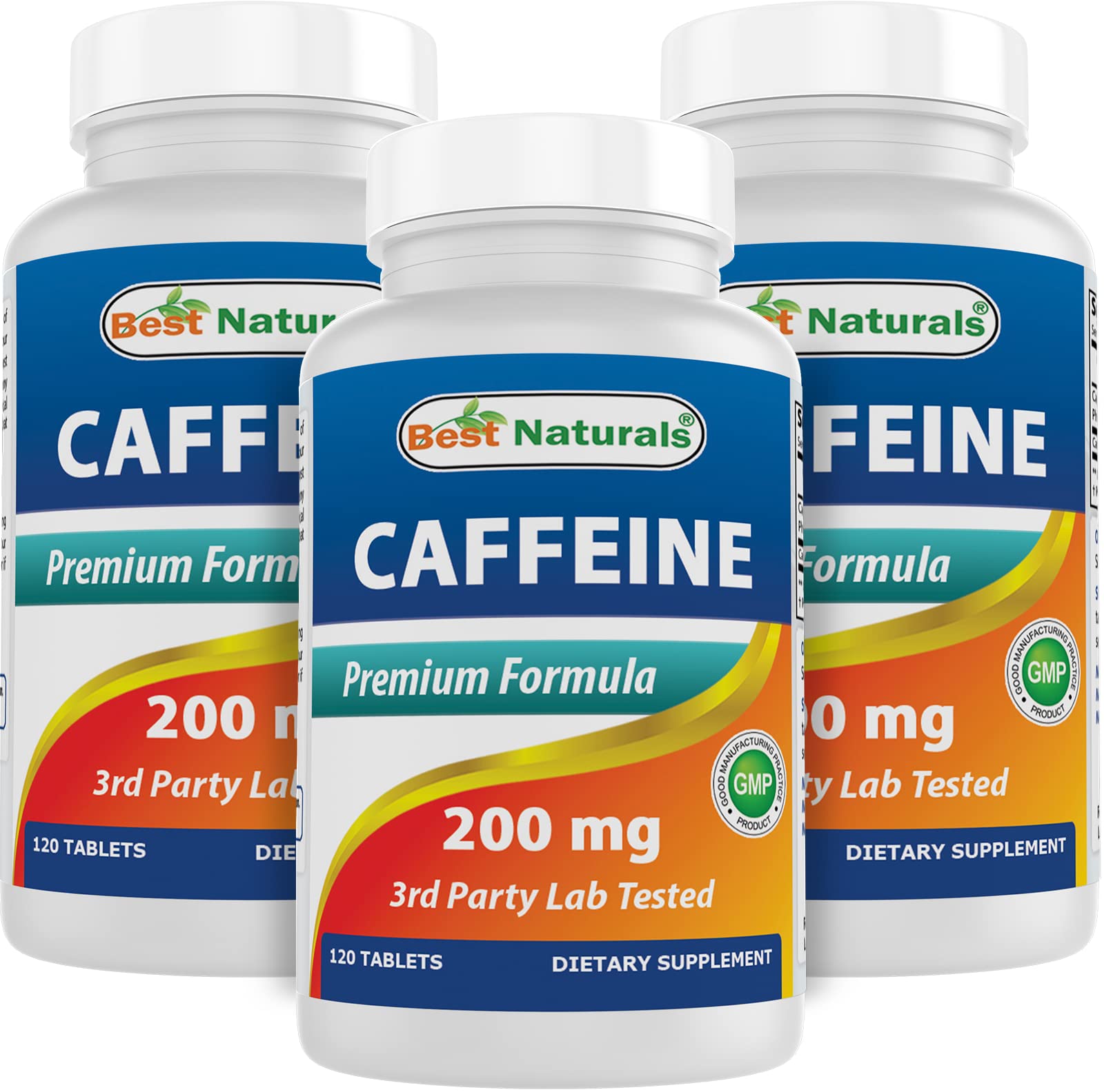 Best Naturals cafeína 200mg, botella visible, energía sostenida para el día