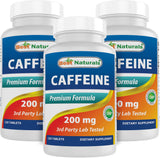 Best Naturals cafeína 200mg, botella visible, energía sostenida para el día